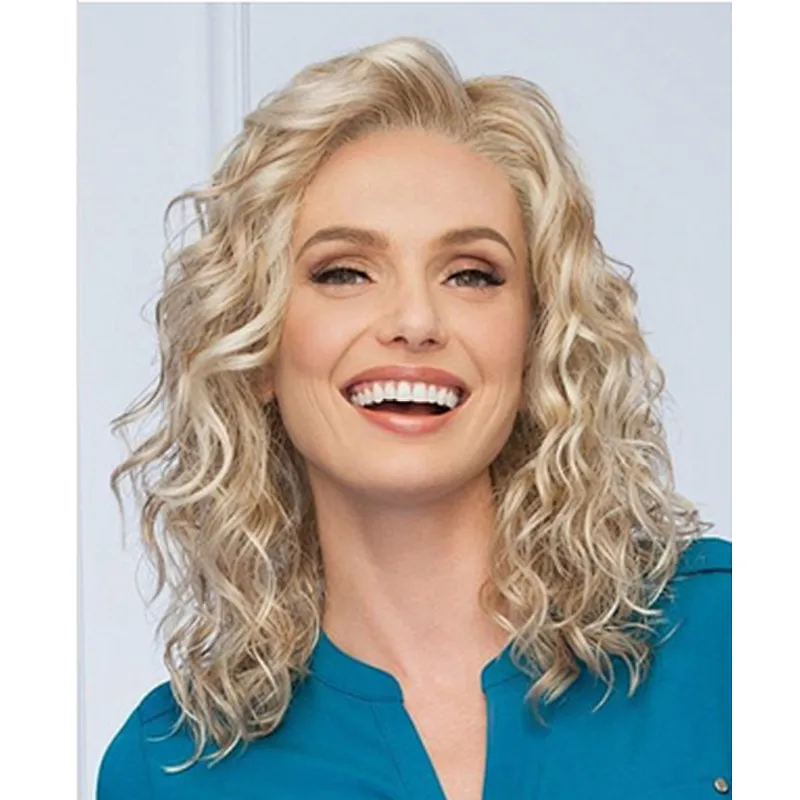 Longzhao Popular  shoulder length natural blonde deep wave heat-resistant synthetic wig for fashion women