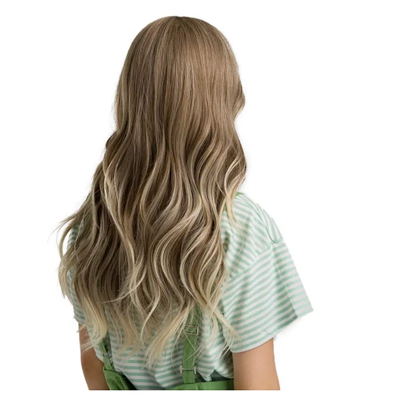 Longzhao 20 Inch Vendor Cheap Wholesale Curly Long Wavy Water Wave Mixed Brown Wig For Black Women Synthetic Hair Wigs