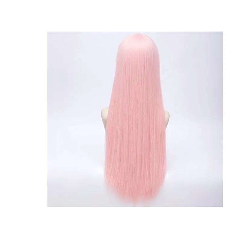 Longzhao Cheap Synthetic Long Straight Ombre Pink Color Wig Cosplay Hair Wigs With Neat Bangs For Black Women