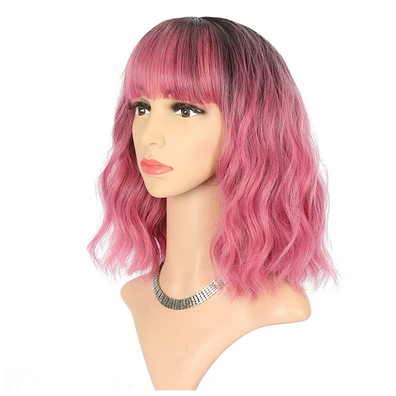 Longzhao Wholesale Synthetic Ombre Pink Heat Resistant Wigs Cheap Short Curly Wigs For Black Women