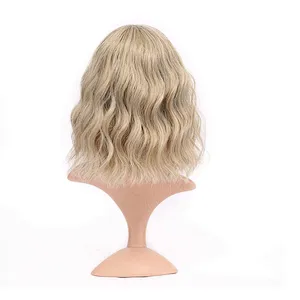 Longzhao Beauty Hot Selling Afro Synthetic Blonde Mixed Brown Bob Wig Short Kinky Curly Bob Wigs With Bangs For Black Women