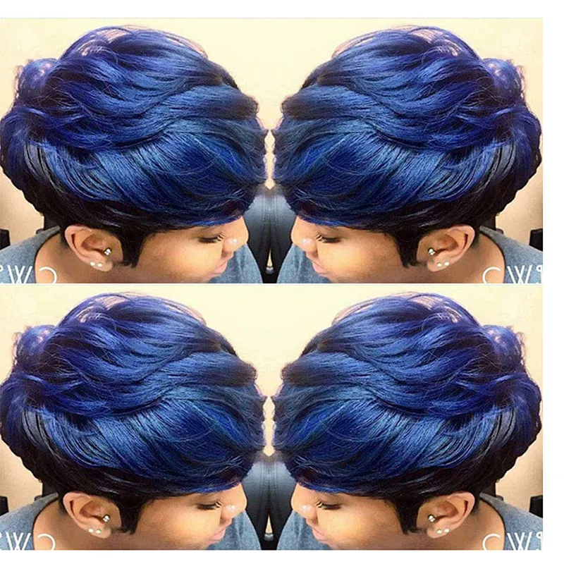 Longzhao Beauty  Hot Selling Cheap Synthetic Ombre Blue Wigs Women's Short Curly Heat Resistant Wigs