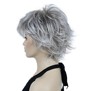 Longzhao Heat Resistant Pixie Cut Wigs Synthetic Short Straight Hair With Ombre grey Bangs Wigs For Women