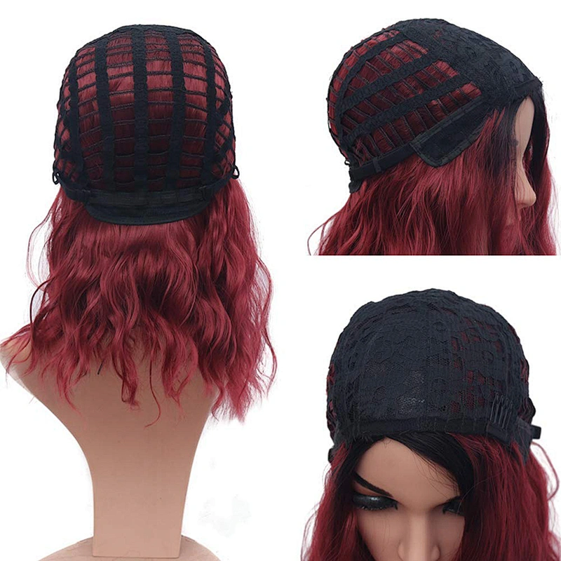 Longzhao Beauty  Hot Selling Synthetic Curly Wave Wine Red Wigs With Side Bangs Cheap Short Bob Wigs For Black Women