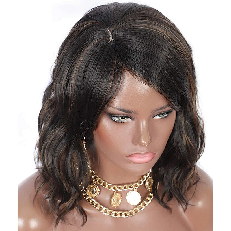 12 Inch Vendor Cheap Wholesale Curly Loose Wave Short Bob Brown Wig With Bangs For Black Women Synthetic Hair Wigs