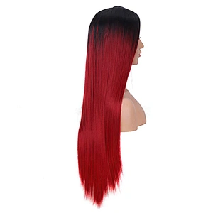 Longzhao Best Selling 26 Inch Long Silky Straight Synthetic Red Ombre Wig For Black Women