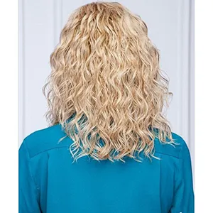 Longzhao Popular  shoulder length natural blonde deep wave heat-resistant synthetic wig for fashion women