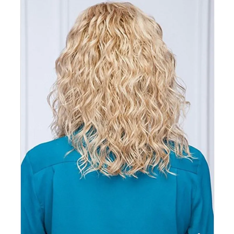 Longzhao Popular  shoulder length natural blonde deep wave heat-resistant synthetic wig for fashion women