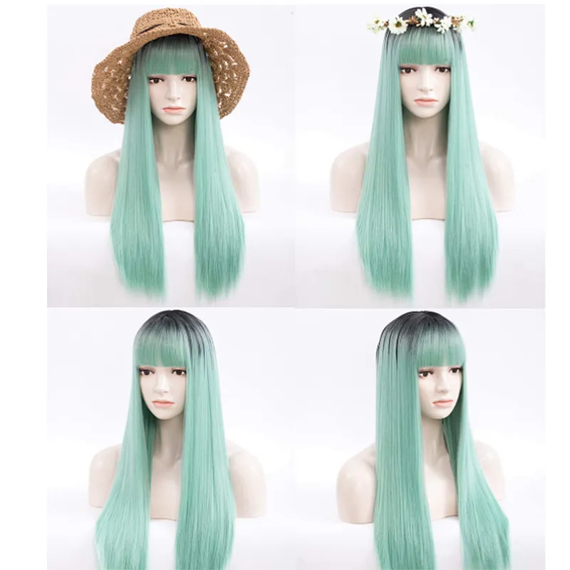 Longzhao Long Synthetic Silky Straight Wigs Heat Resistant Fiber Wigs For Black White Women Long Middle Part Black Wig Vendors