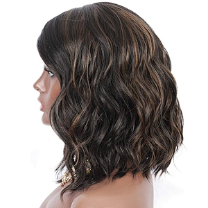12 Inch Vendor Cheap Wholesale Curly Loose Wave Short Bob Brown Wig With Bangs For Black Women Synthetic Hair Wigs