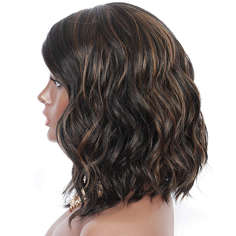 12 Inch Vendor Cheap Wholesale Curly Loose Wave Short Bob Brown Wig With Bangs For Black Women Synthetic Hair Wigs