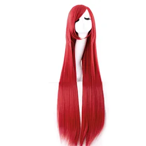 Longzhao Synthetic Long Silky Straight Wave Wigs For Women Black Mixed Wine Red Color Wigs With Bangs Heat Resistant Fiber