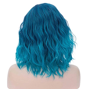 Longzhao 14 Inch Cosplay Vendor Cheap Curly Water Wave Ombre Blue Body Wave Short Bob For Black Women Synthetic Hair Wigs