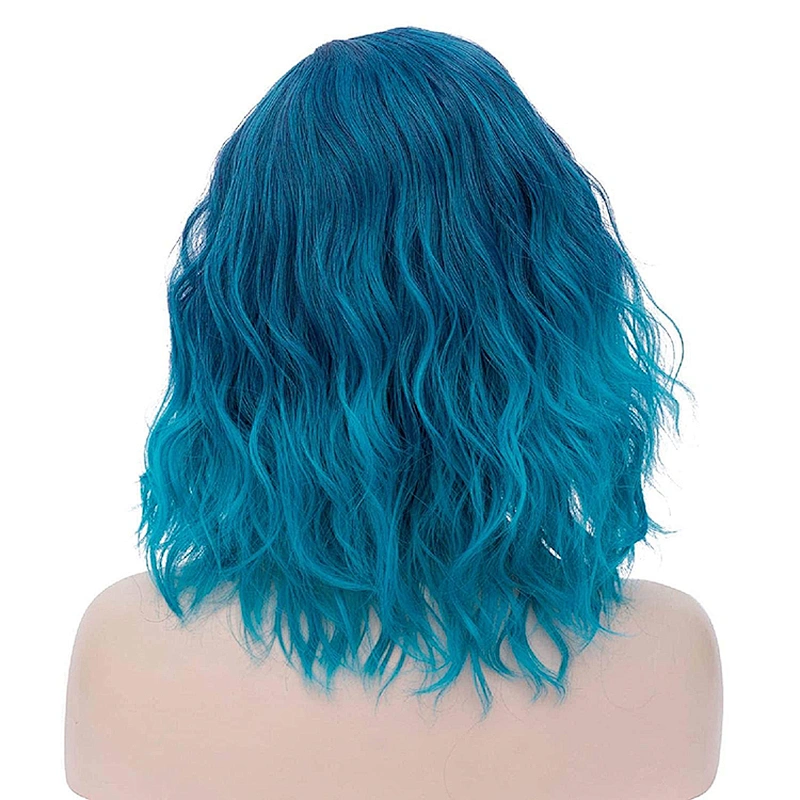 Longzhao 14 Inch Cosplay Vendor Cheap Curly Water Wave Ombre Blue Body Wave Short Bob For Black Women Synthetic Hair Wigs