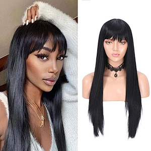 Longzhao Wholesale Long Silky Straight Black Hair Wigs Hot Selling Synthetic Women Wigs Heat Resistant Wigs