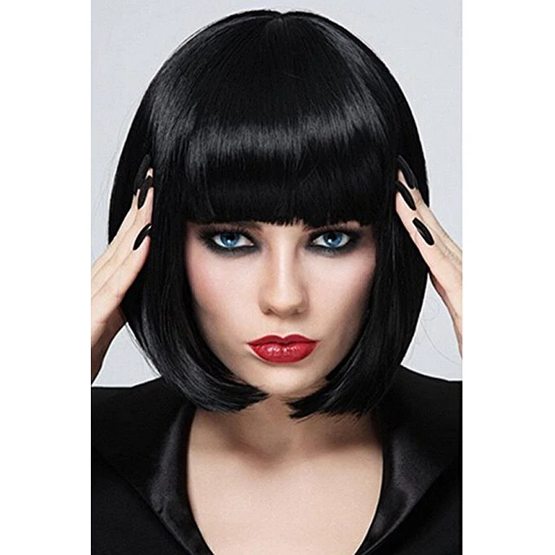 Longzhao Beauty hot-selling short bobo black or brown hair  natural straight wigs Synthetic hair wig for lady