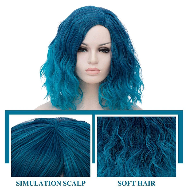 Longzhao 14 Inch Cosplay Vendor Cheap Curly Water Wave Ombre Blue Body Wave Short Bob For Black Women Synthetic Hair Wigs