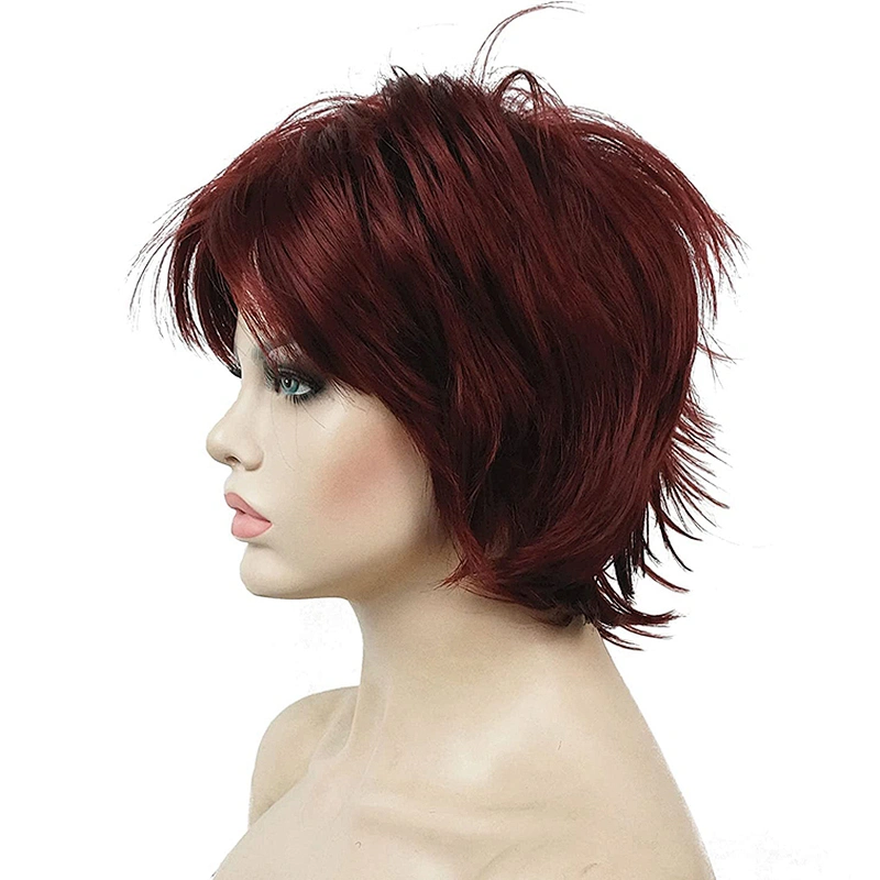 High Temperature Pixie Cut Wig Short Straight Black Wigs Wholesale Synthetic With Bangs For Black Women