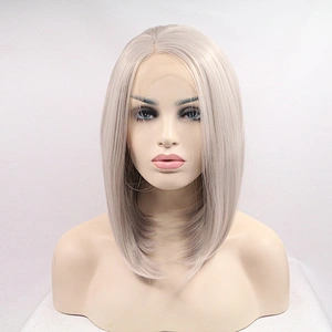 Natural Straight 13*3 inch Light Blonde Synthetic Bob Hair Wigs Middle Part  Long Wavy Wigs Cosplay lace frontal  Wigs For Women