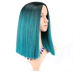 Longzhao Wholesale Cosplay Synthetic Middle Length Ombre Blue Bob Wigs For Black Women Afro Silky Straight Bob Wig