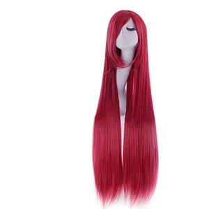 Longzhao Synthetic Long Silky Straight Wave Wigs For Women Black Mixed Wine Red Color Wigs With Bangs Heat Resistant Fiber