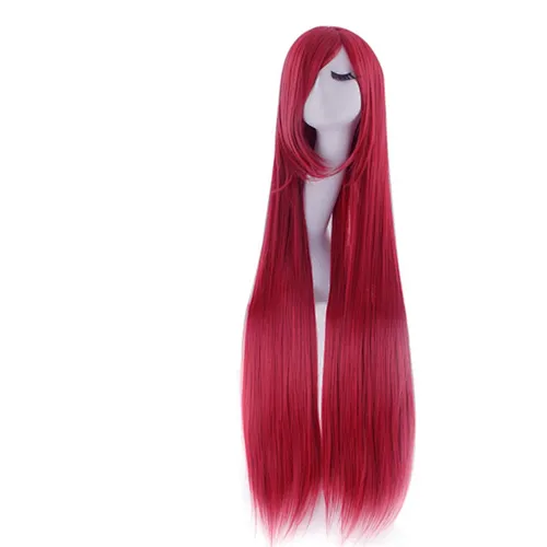 Longzhao Synthetic Long Silky Straight Wave Wigs For Women Black Mixed Wine Red Color Wigs With Bangs Heat Resistant Fiber