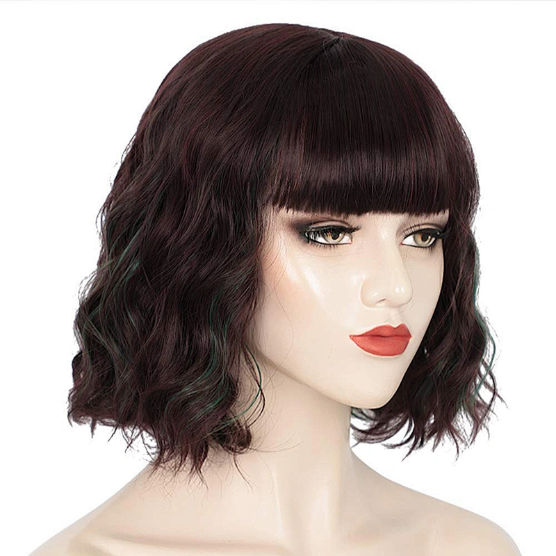 Machine Made Wholesale Cheap Vendor Afro Kinky Curly Short Bob Black Wig With Bangs For Black Women Synthetic Hair Wigs