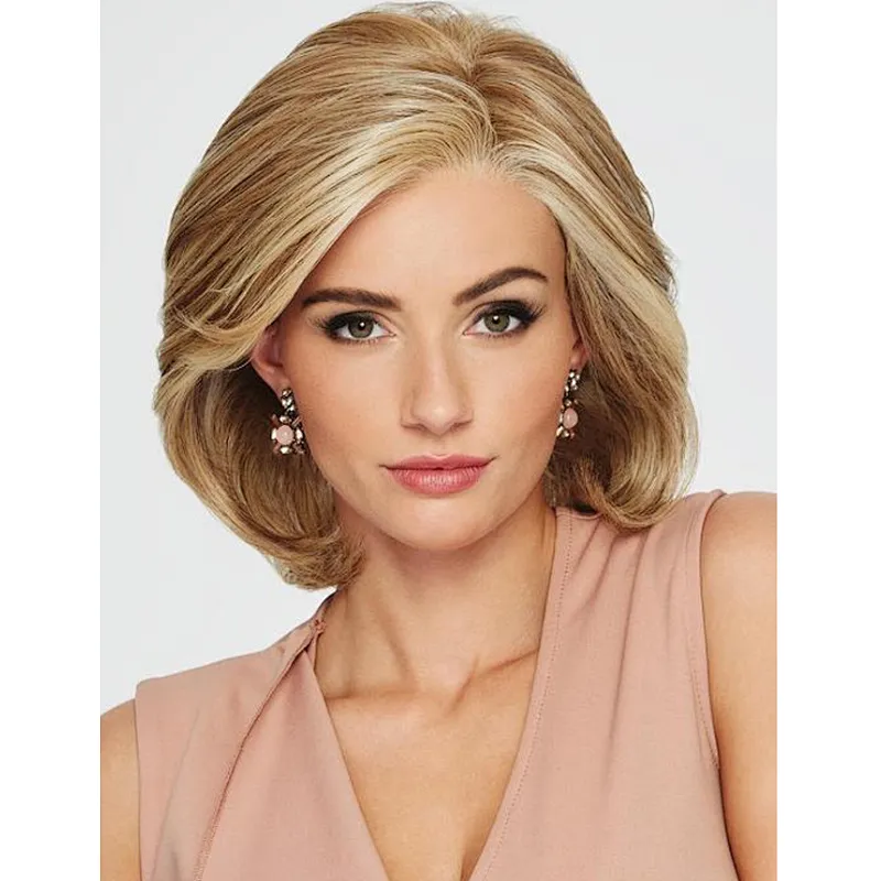Longzhao cheap synthetic hair wig short natural wave blonde fashion wigs for women