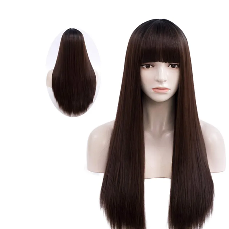 Longzhao Long Synthetic Silky Straight Wigs Heat Resistant Fiber Wigs For Black White Women Long Middle Part Black Wig Vendors