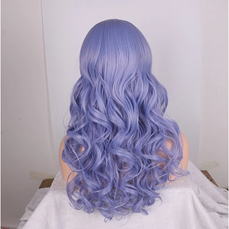 Longzhao Wholesale Long Natural Wave Synthetic Hair Wigs purple color Hair Wig For Women