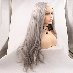 13 *3 inch Ombre grey to Brown Synthetic Wigs  Long Wave Wigs For Black Women Glueless Heat Resistant Fiber lace frontal  Wigs