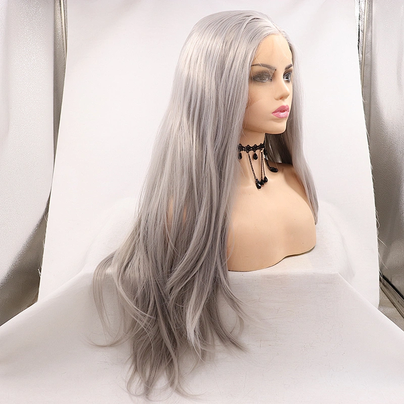 13 *3 inch Ombre grey to Brown Synthetic Wigs  Long Wave Wigs For Black Women Glueless Heat Resistant Fiber lace frontal  Wigs