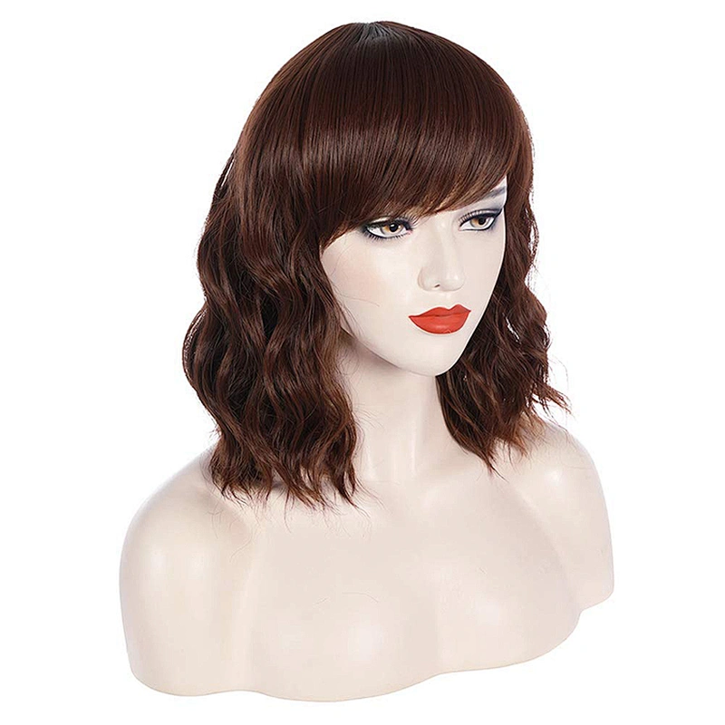 Longzhao Cosplay Vendor Cheap Wholesale Curly Loose Wave Short Bob Coffee Wig With Bangs For Black Women Synthetic Hair Wigs