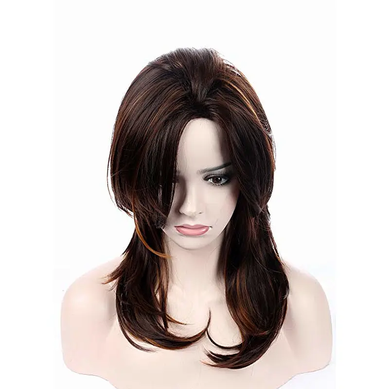 Longzhao wholesale fashion brown color body wave curly synthetic wigs for women lady