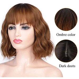 High QualityVendor Cheap Wholesale Afro Kinky Curly Short Bob Brown Wig With Bangs For Black Women Synthetic Hair Wigs