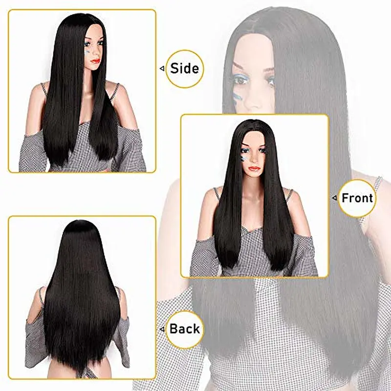Longzhao wholesale heat resistant long straight synthetic hair wigs for women