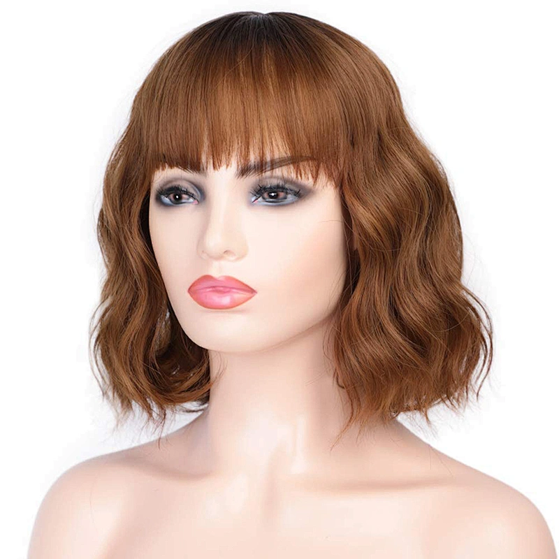 High QualityVendor Cheap Wholesale Afro Kinky Curly Short Bob Brown Wig With Bangs For Black Women Synthetic Hair Wigs