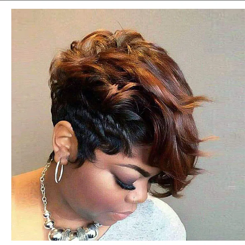 Longzhao Top Quality Short Kinky Curly Wigs Afro Synthetic Ombre Brown Wigs For Black Women