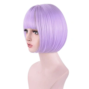 Purple Wigs Heat Resistant Synthetic Fiber Hair Silky Straight Short For Women Bob Party Cosplay Wigs