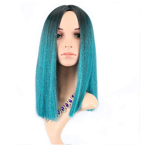 Longzhao Wholesale Cosplay Synthetic Middle Length Ombre Blue Bob Wigs For Black Women Afro Silky Straight Bob Wig