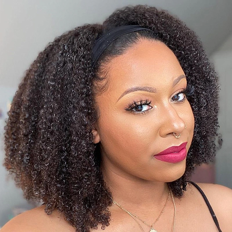 Curly Afro Heat Resistant Natural Short Wavy Attached Adjustable Headband Bobo Cheap Fiber Synthetic Woman Hair Wigs