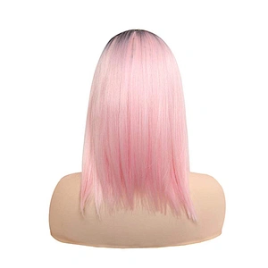Longzhao Ombre Pink Synthetic Middle Part Straight Bob Hair Wigs Silk Straight Bob Wigs For Women Cosplay Wigs