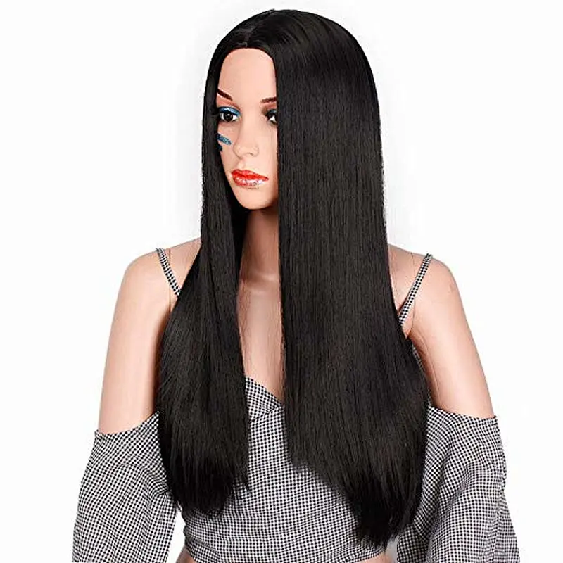 Longzhao wholesale heat resistant long straight synthetic hair wigs for women
