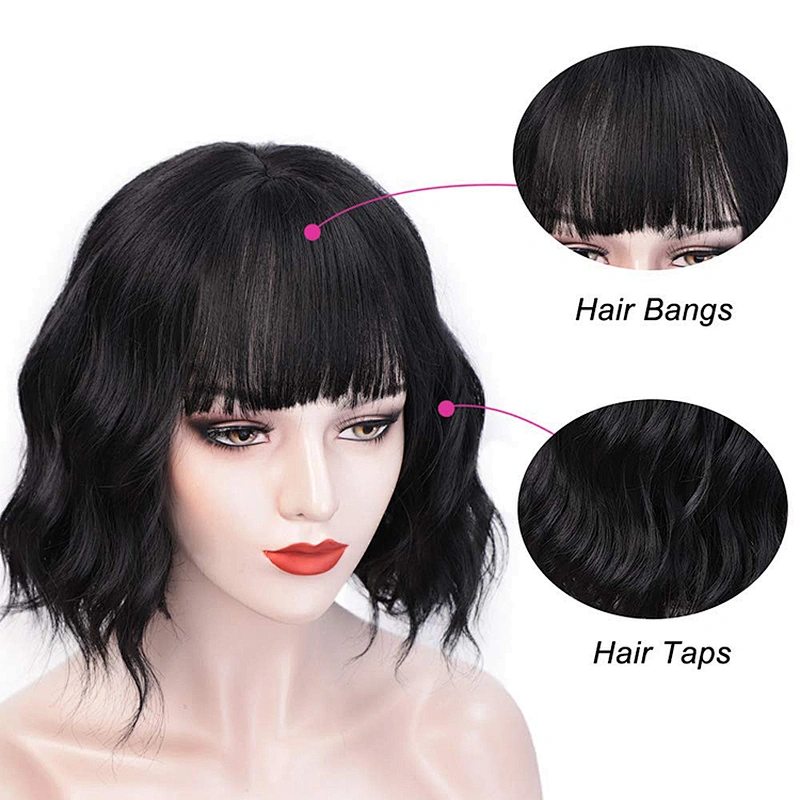 Machine Made Wholesale Cheap Vendor Afro Kinky Curly Short Bob Black Wig With Bangs For Black Women Synthetic Hair Wigs