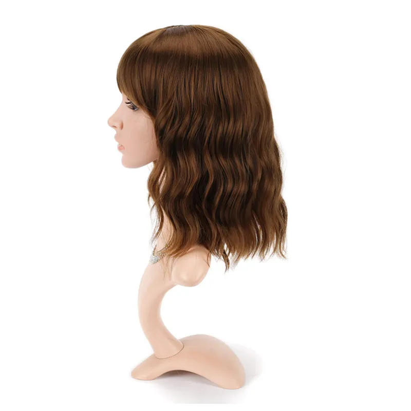 Longzhao Cosplay Vendor Cheap Wholesale Curly Loose Wave Short Bob Coffee Wig With Bangs For Black Women Synthetic Hair Wigs