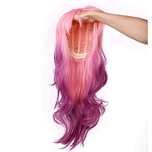 Longzhao Factory Price Cosplay Ombre Blonde Pink Purple Three Colors Wig Synthetic Glueless Long Wave Lace Front Wigs For Women