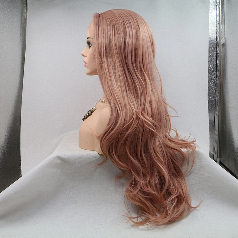 Longzhao New Arrival Middle Part Pink Lace Front Long Wavy Wigs Synthetic Natural Wave Long Wave Hair Wigs