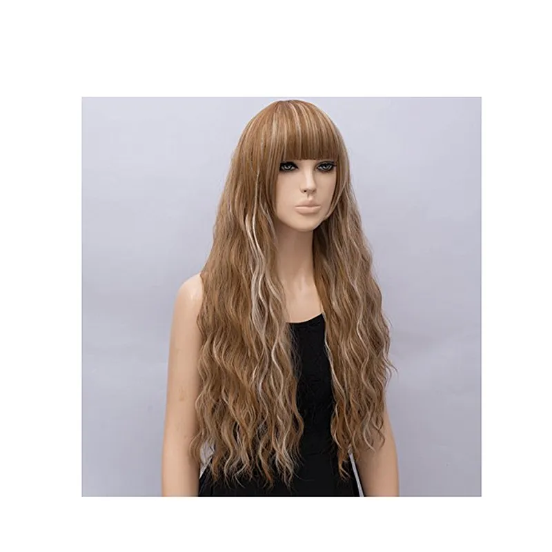 Longzhao Hot Selling Afro Long Curly Wave Wig Brown Mixed Blonde Color Synthetic Wigs For Black Women