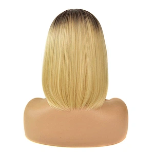 Longzhao Best Selling Short Wavy Bob Wigs For Black Women Body Wave Ombre Brown Synthetic Bob Wigs With Neat Bangs