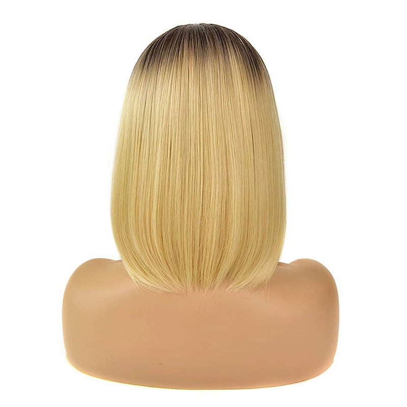 Longzhao Best Selling Short Wavy Bob Wigs For Black Women Body Wave Ombre Brown Synthetic Bob Wigs With Neat Bangs